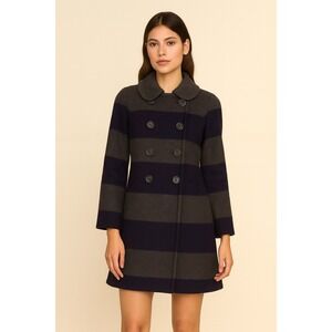 J. Crew Rugby Stripe Wool Peacoat in Gray & Navy‎ sz 12